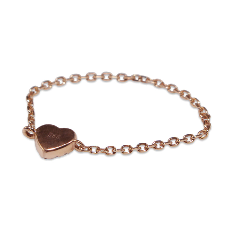 14ct Rose Gold Diamond Heart Chain Ring