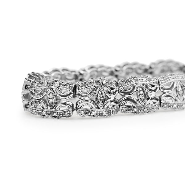 14ct White Gold Deco Style Diamond Bracelet