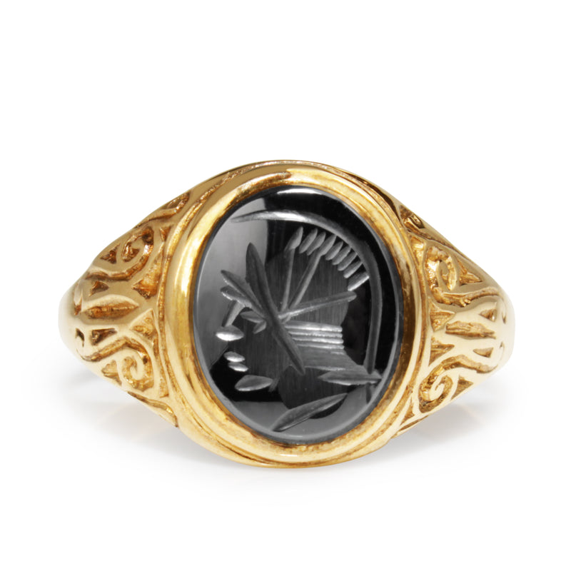 9ct Yellow Gold Haematite Vintage Signet Ring