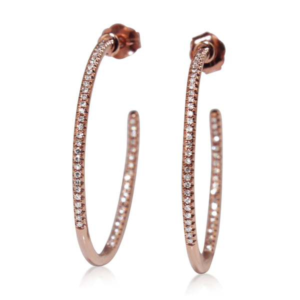 14ct Rose Gold Fine Diamond Hoop Earrings