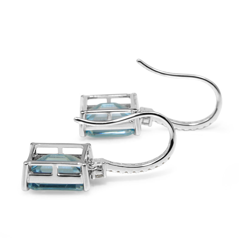 14ct White Gold Topaz and Diamond Drop Earrings