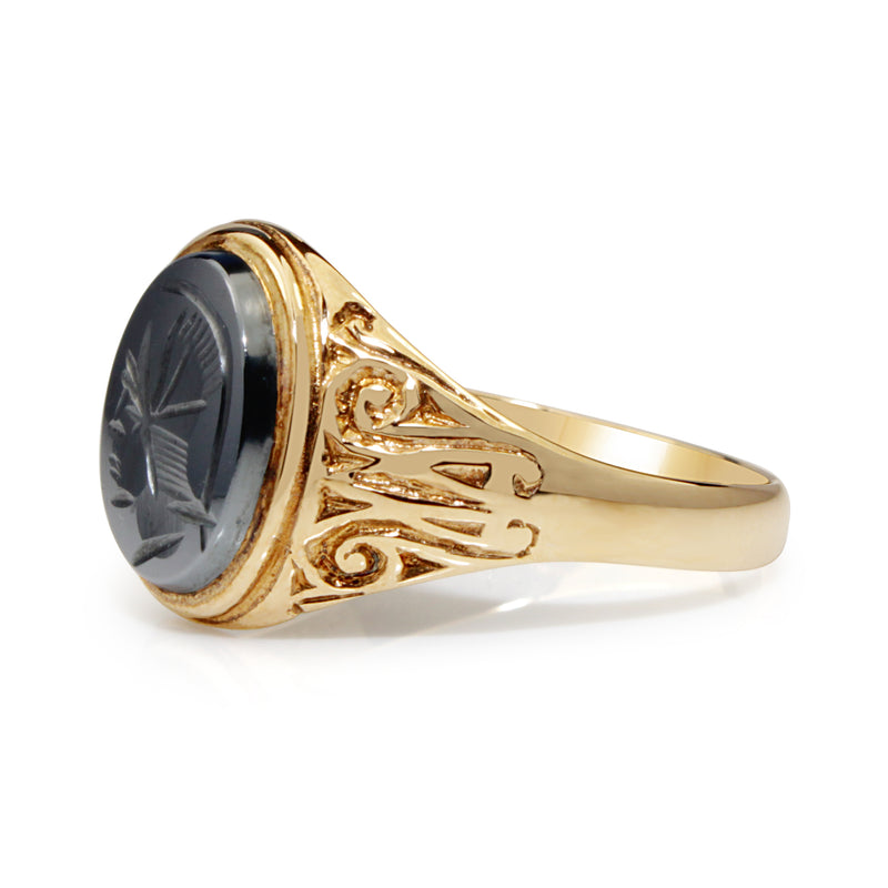 9ct Yellow Gold Haematite Vintage Signet Ring