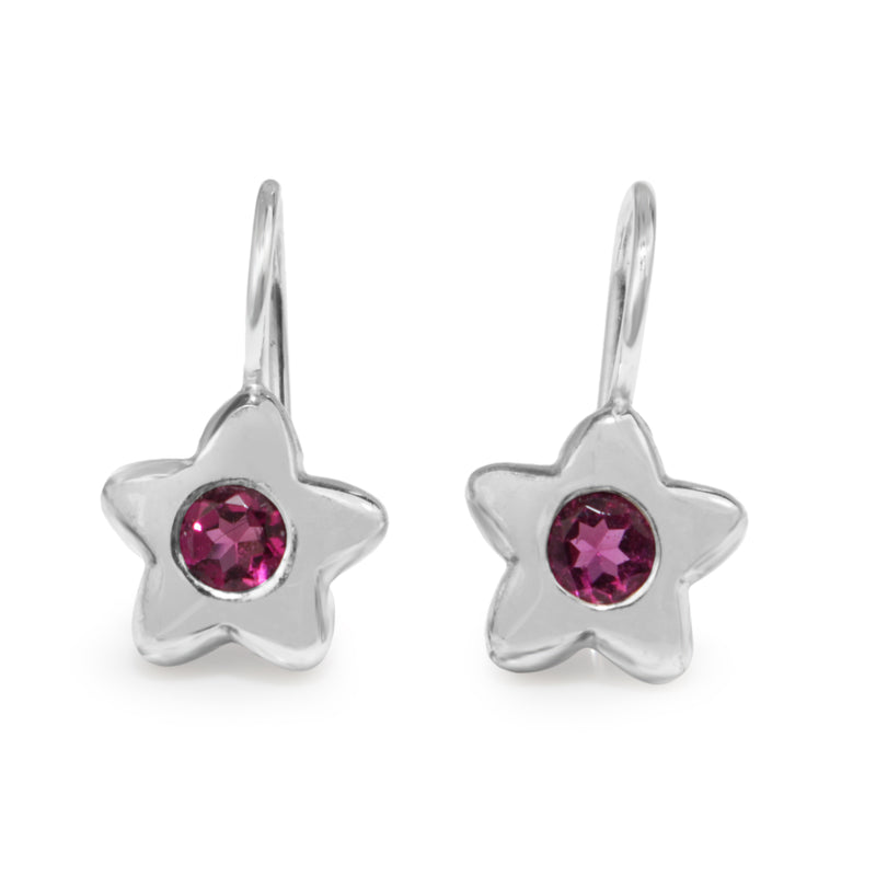 9ct White Gold Pink Sapphire Star Earrings