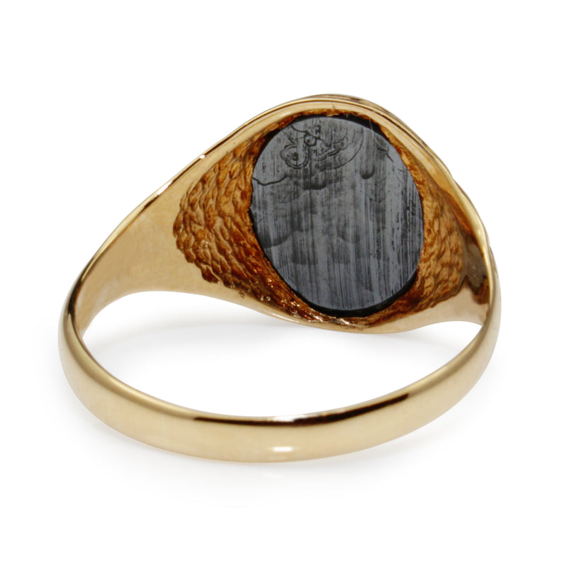 9ct Yellow Gold Haematite Vintage Signet Ring