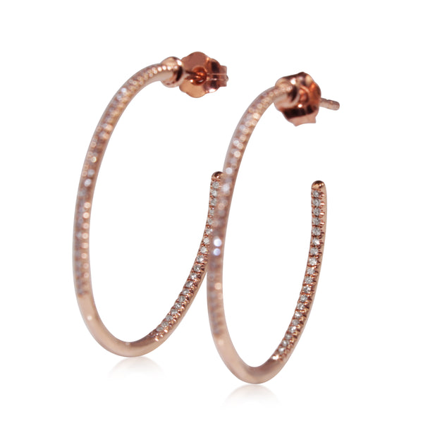 14ct Rose Gold Fine Diamond Hoop Earrings