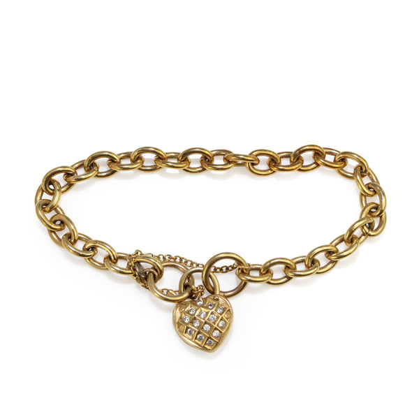 9ct Yellow Gold and Silver Filled Bracelet with Cubic Zirconia Heart Padlock