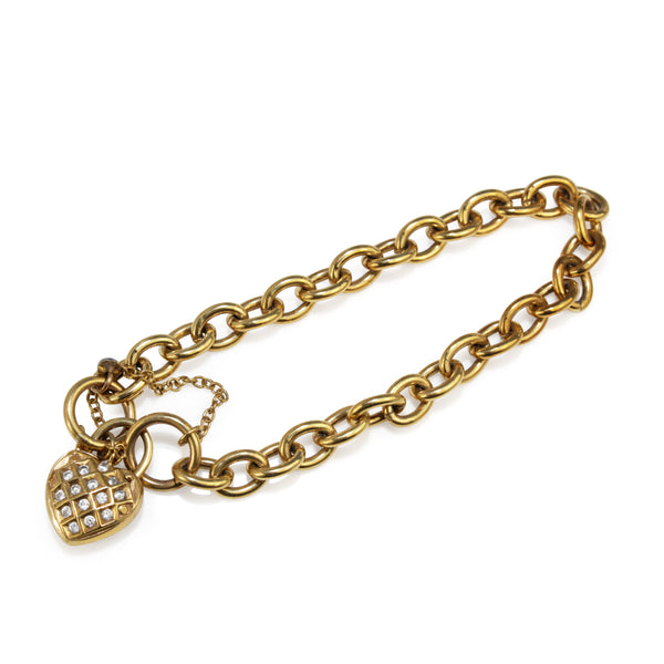9ct Yellow Gold and Silver Filled Bracelet with Cubic Zirconia Heart Padlock