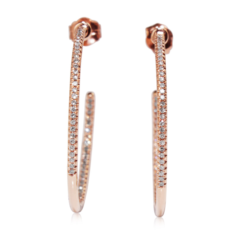 14ct Rose Gold Fine Diamond Hoop Earrings