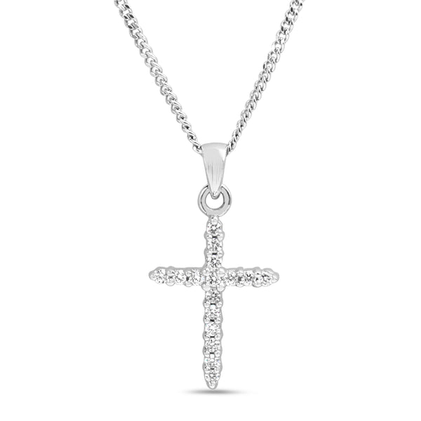 9ct White Gold Fine Diamond Cross Necklace