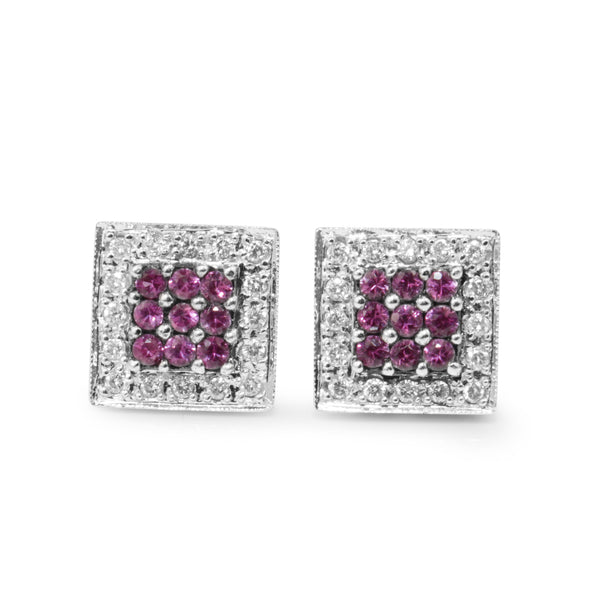 14ct White Gold Pink Sapphire and Diamond Stud Earrings