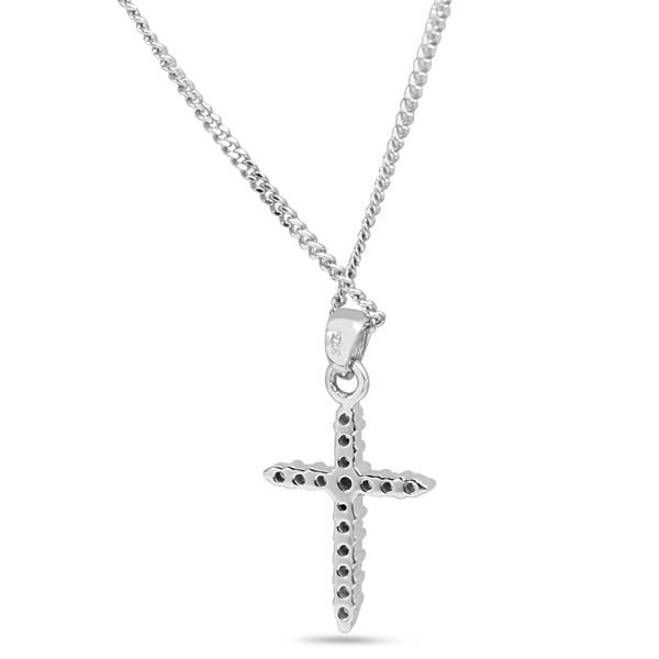 9ct White Gold Fine Diamond Cross Necklace