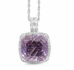 9ct White Gold Amethyst and Diamond Pendant