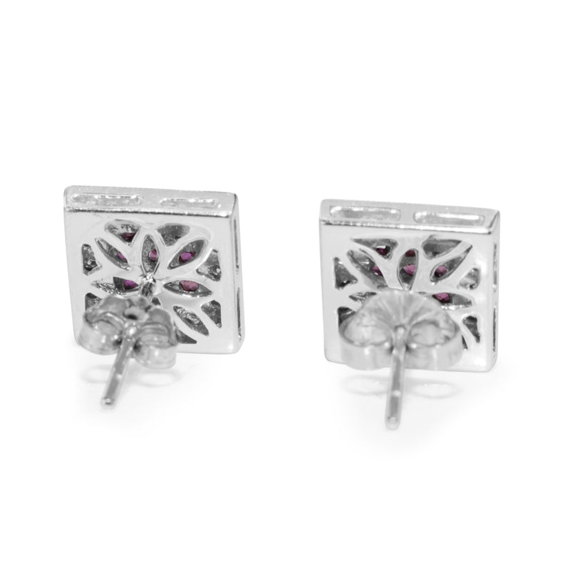 14ct White Gold Pink Sapphire and Diamond Stud Earrings