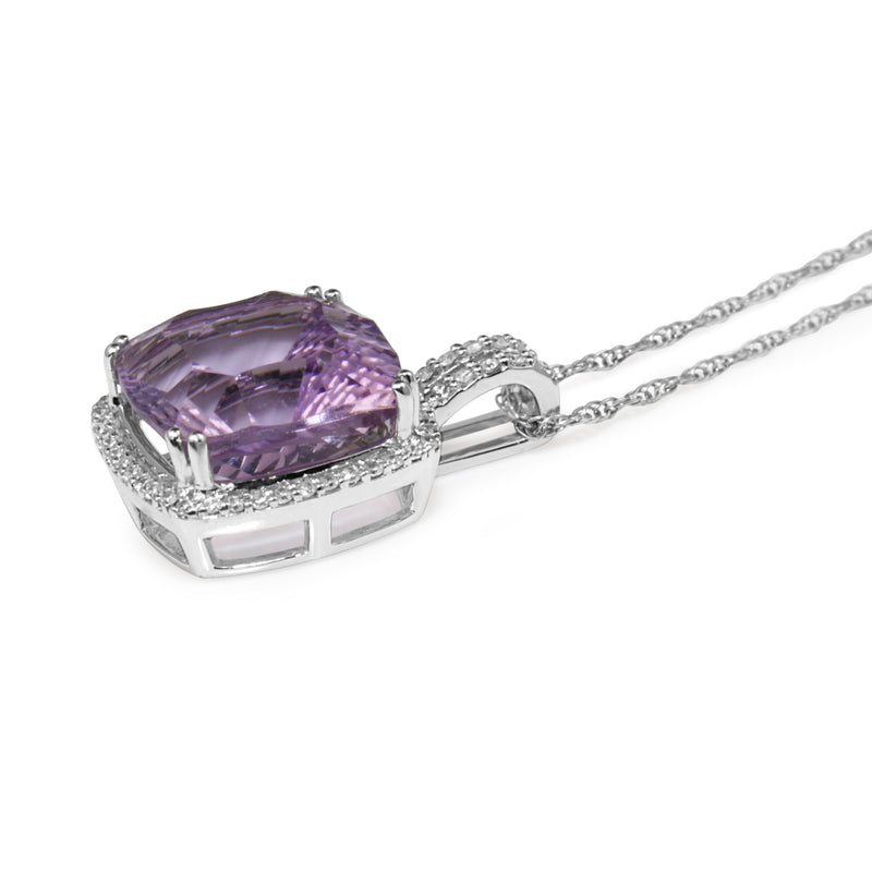 9ct White Gold Amethyst and Diamond Pendant