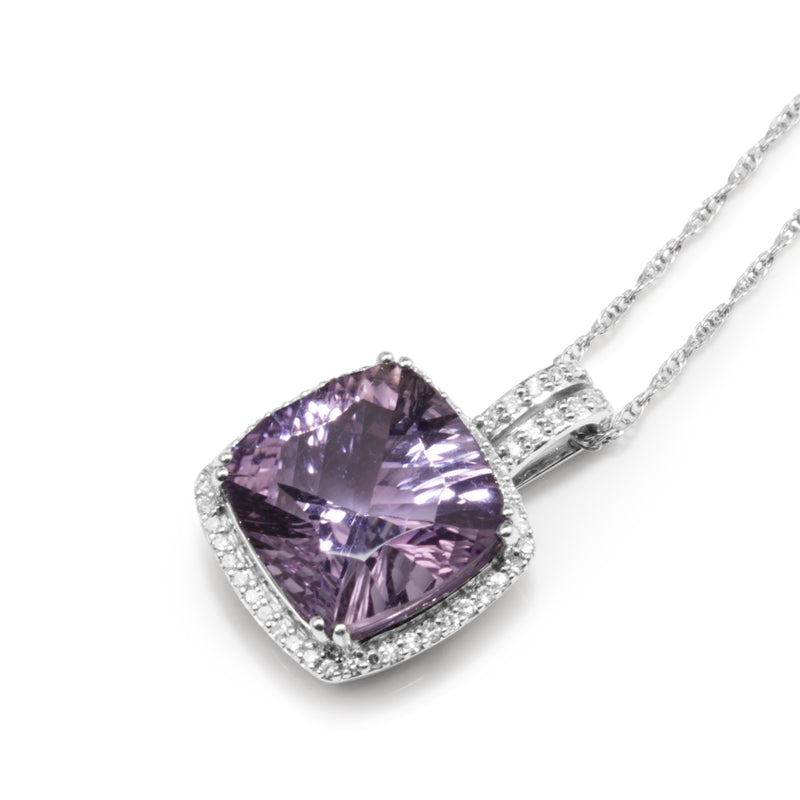 9ct White Gold Amethyst and Diamond Pendant