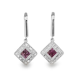 9ct White Gold Pink Sapphire and Diamond Drop Earrings