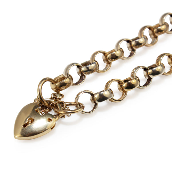 9ct Yellow and White Gold Belcher Link Bracelet with Heart Padlock