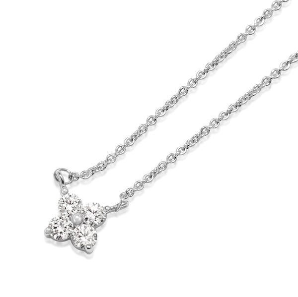 9ct White Gold 'Clover' Style Diamond Necklace