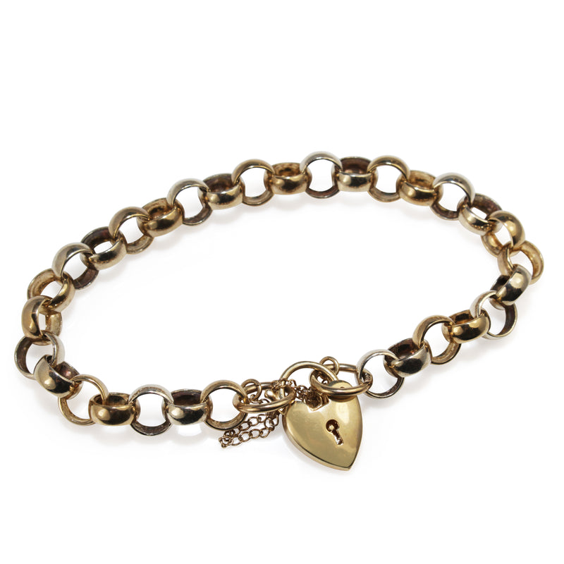 9ct Yellow and White Gold Belcher Link Bracelet with Heart Padlock
