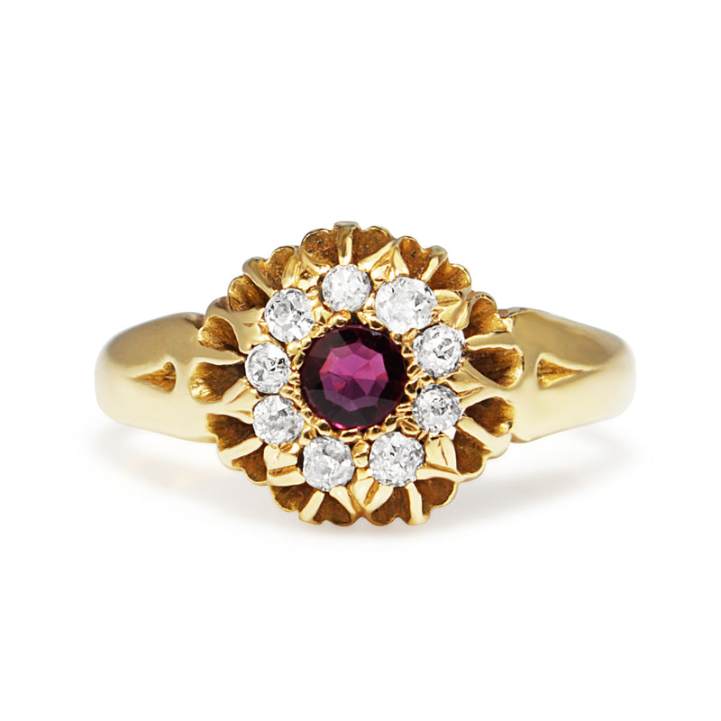 18ct Yellow Gold Antique Ruby and Old Cut Diamond Ring