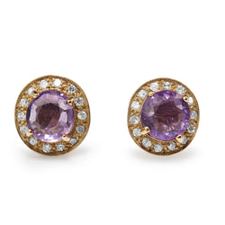 9ct Yellow Gold Amethyst and Diamond Stud Earrings