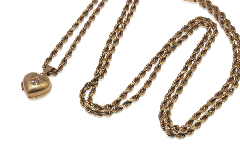 9ct Yellow Gold Long Rope Chain With Heart Locket
