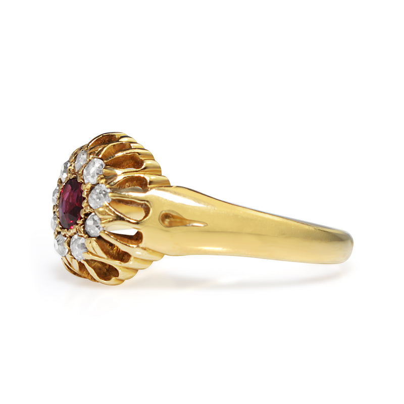 18ct Yellow Gold Antique Ruby and Old Cut Diamond Ring