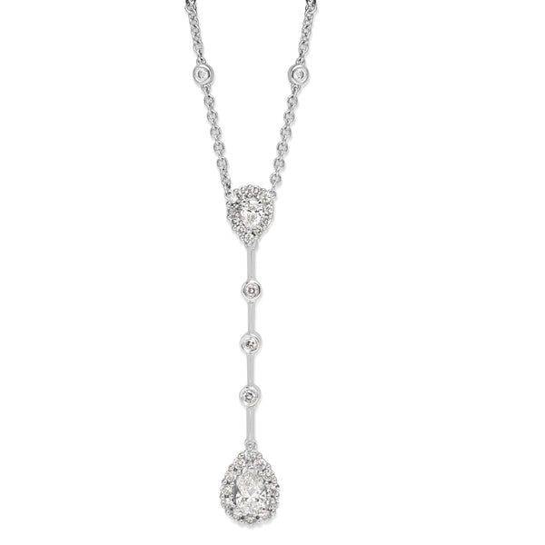 14ct White Gold Diamond Teardrop Halo Necklace