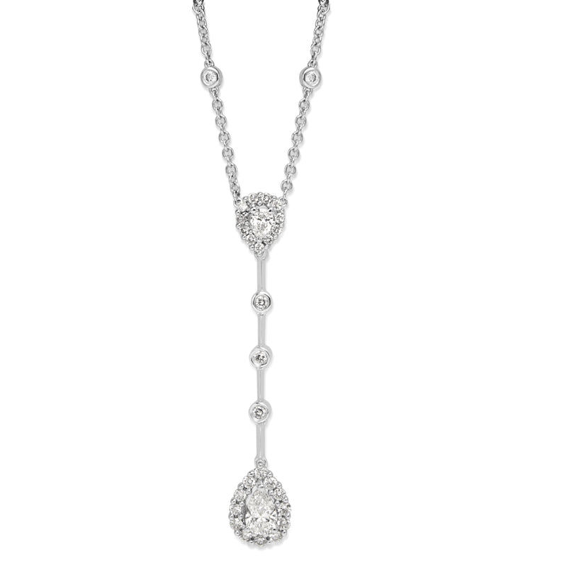 14ct White Gold Diamond Teardrop Halo Necklace