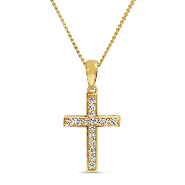 18ct Yellow Gold Diamond Cross Necklace