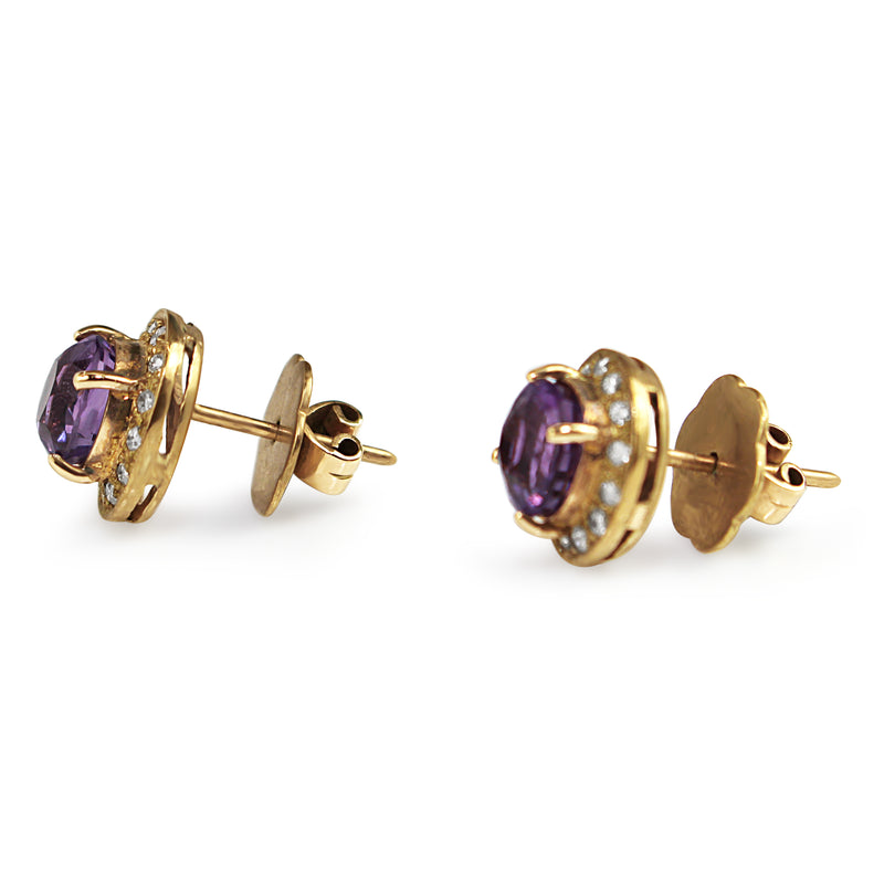 9ct Yellow Gold Amethyst and Diamond Stud Earrings