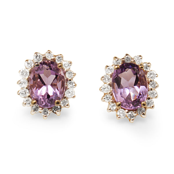 14ct Yellow and White Gold Amethyst and Diamond Cluster Earrings