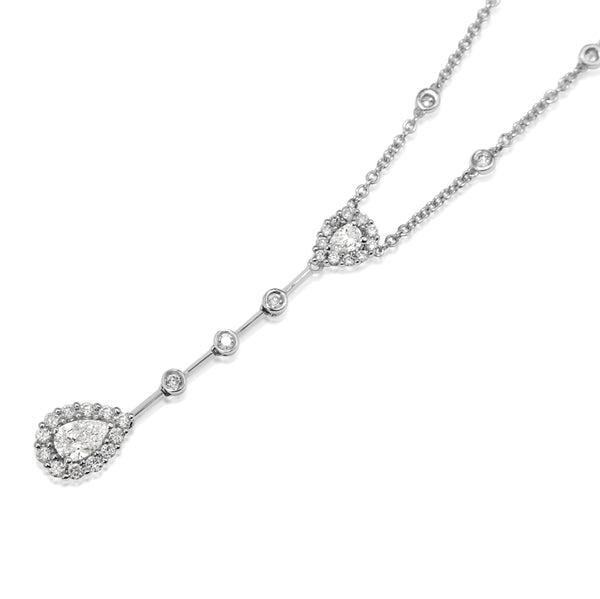 14ct White Gold Diamond Teardrop Halo Necklace