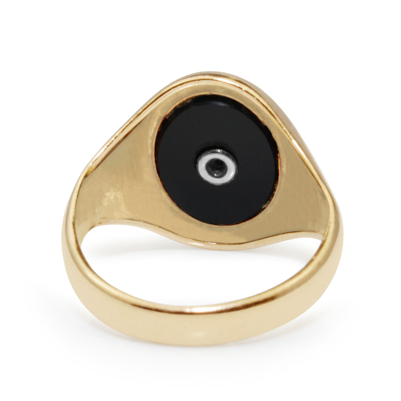 9ct Yellow Gold Vintage Onyx and Diamond Signet Ring