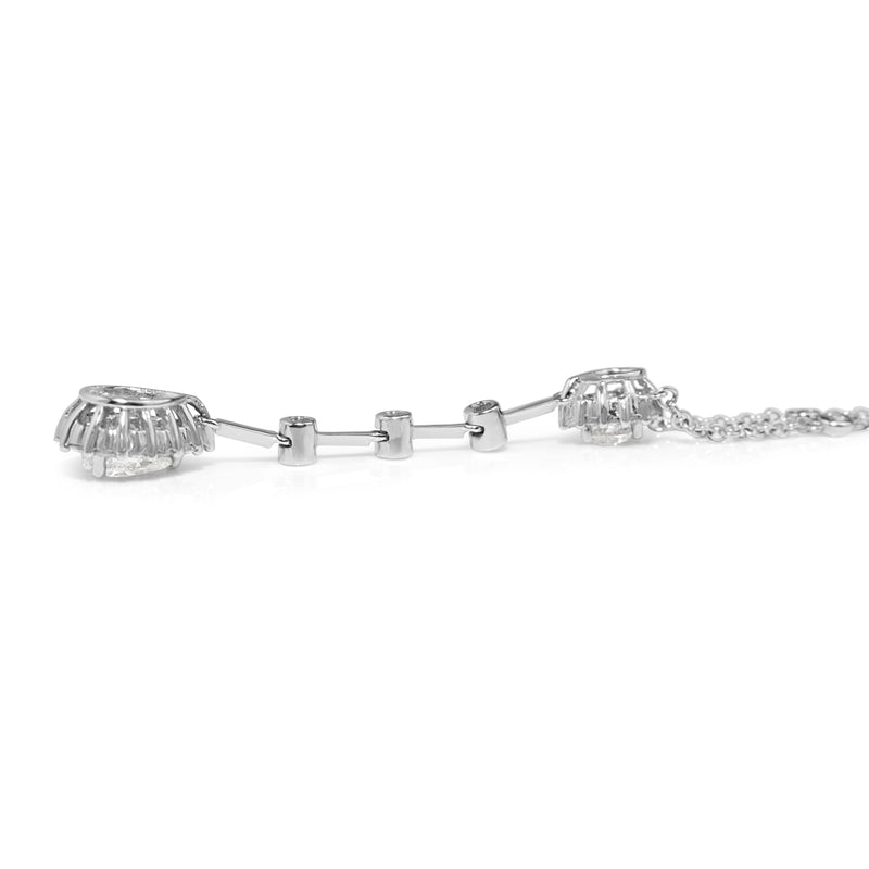 14ct White Gold Diamond Teardrop Halo Necklace