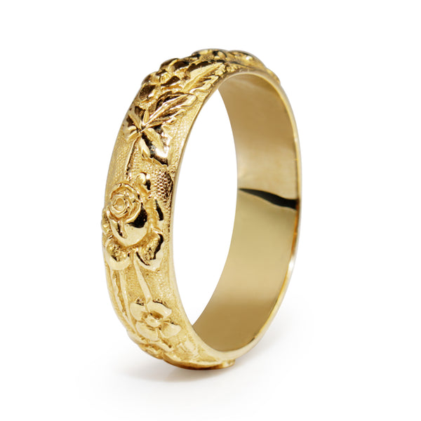 9ct Yellow Gold Engraved Floral Band