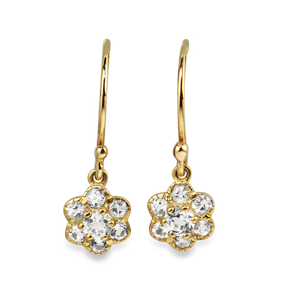 9ct Yellow Gold Topaz Daisy Drop Earrings