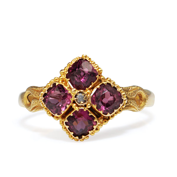 15ct Yellow Gold Antique Rhodolite Garnet Ring