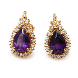 14ct Yellow Gold Amethyst and Diamond Stud Earrings