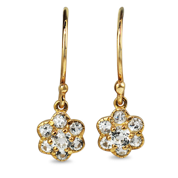 9ct Yellow Gold Topaz Daisy Drop Earrings