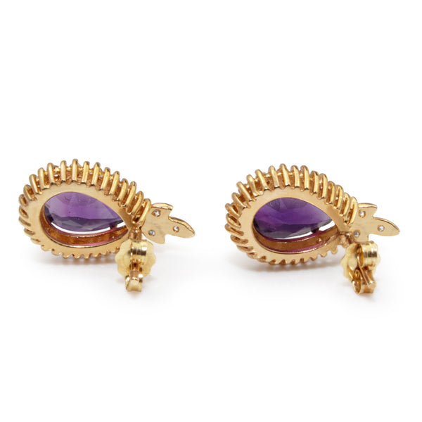 14ct Yellow Gold Amethyst and Diamond Stud Earrings