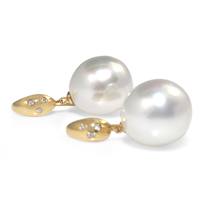 18ct Yellow Gold 14mm South Sea Pearls and Diamond Earrings