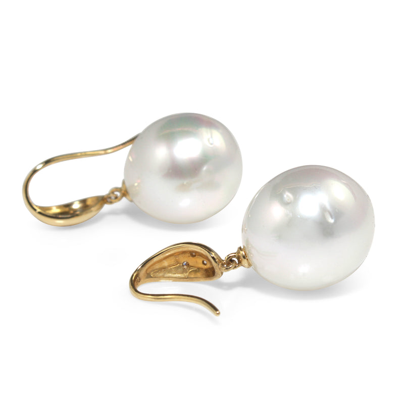 18ct Yellow Gold 14mm South Sea Pearls and Diamond Earrings