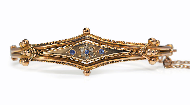 9ct Yellow Gold Antique Sapphire and Rose Cut Diamond Bangle