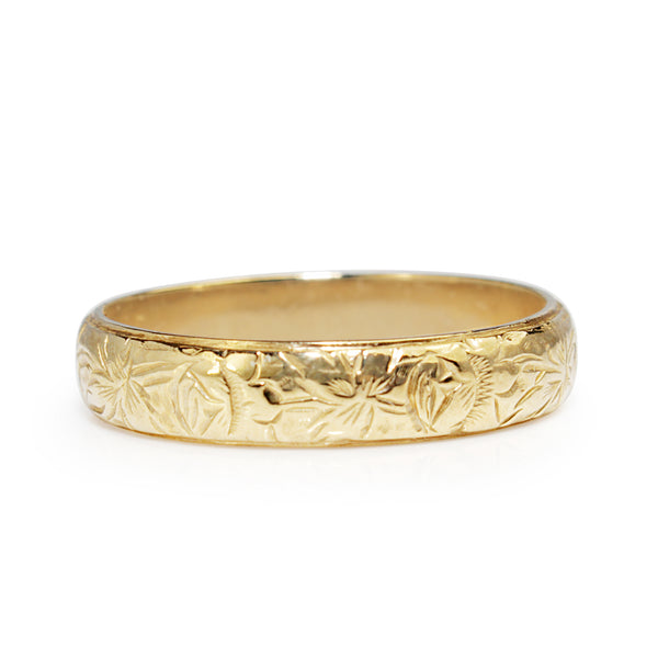 9ct Yellow Gold Engraved Band