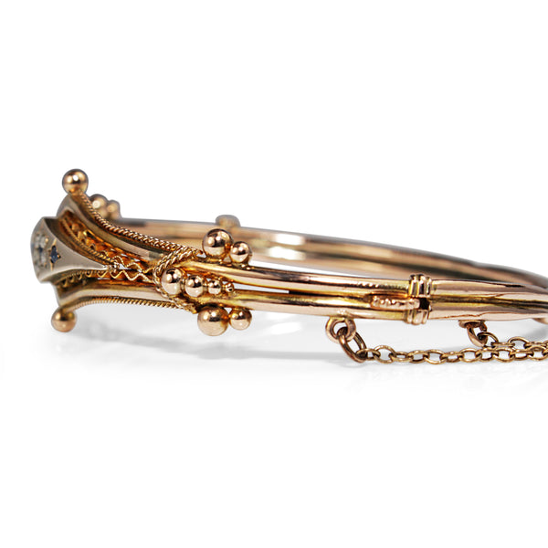 9ct Yellow Gold Antique Sapphire and Rose Cut Diamond Bangle