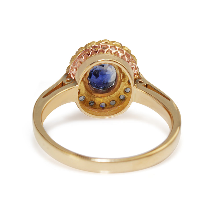 18ct Yellow Gold Antique Sapphire and Rose Cut Diamond Halo Ring