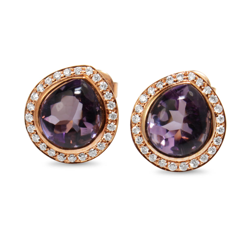 9ct Rose Gold Amethyst and Diamond Halo Stud Earrings