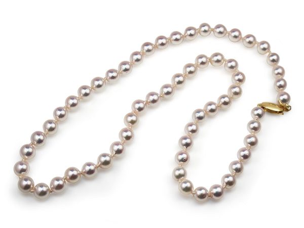 6.5 - 7mm Akoya Cultured Pearl Strand Necklace on 9ct Yellow Gold Clasp