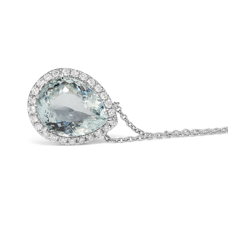 18ct White Gold Aquamarine and Diamond Halo Necklace